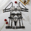 Komplet Bielizny Koronkowej z Pasem i Podwiązkami
