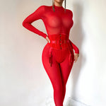 Luksusowy Czerwony Komplety Bielizny – Gorset, Bodystocking, Podwiązki
