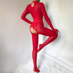 Luksusowy Czerwony Komplety Bielizny – Gorset, Bodystocking, Podwiązki